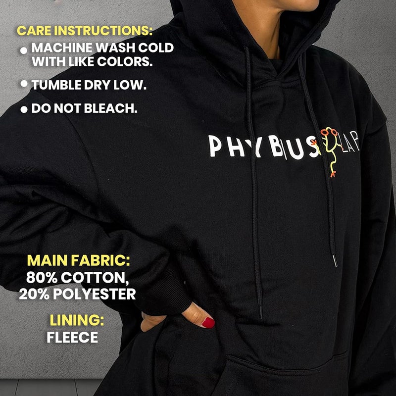 PHYBIUS Lab - Unisex Oversized Black Hoodie with Fleece-Lined Hood for Men and Women – Thick, Warm, Cozy, and Durable Sweatshirt for Cold Weather – Long Sleeve Hoodie for Winter, Casual Wear, Layering - Image 4